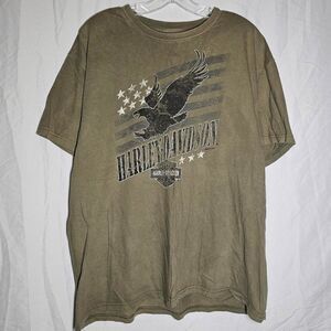 harley davidson biker grunge olive green tshirt
